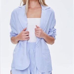 Linen Drop-Sleeve Baby Blue Blazer